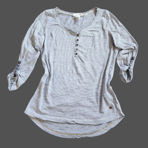 Grey Striped Henley Top, Women's S - Picture 1 of 8